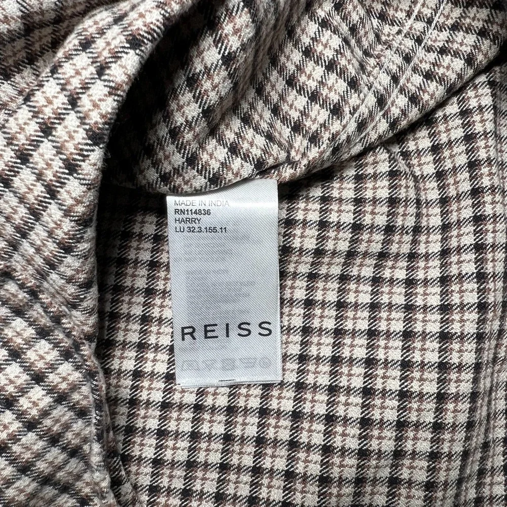 Reiss Regular Fit Plaid Checked Button Down Shirt Brown XL Cotton Blend